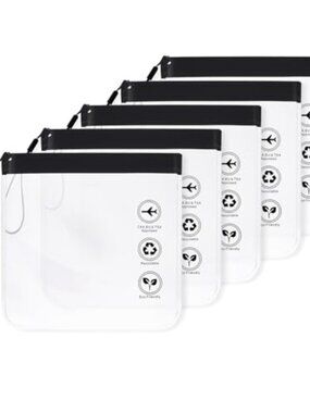 5pc Clear Travel Toiletry Bags TSA Approved Waterproof Leakproof 1L Quart Size